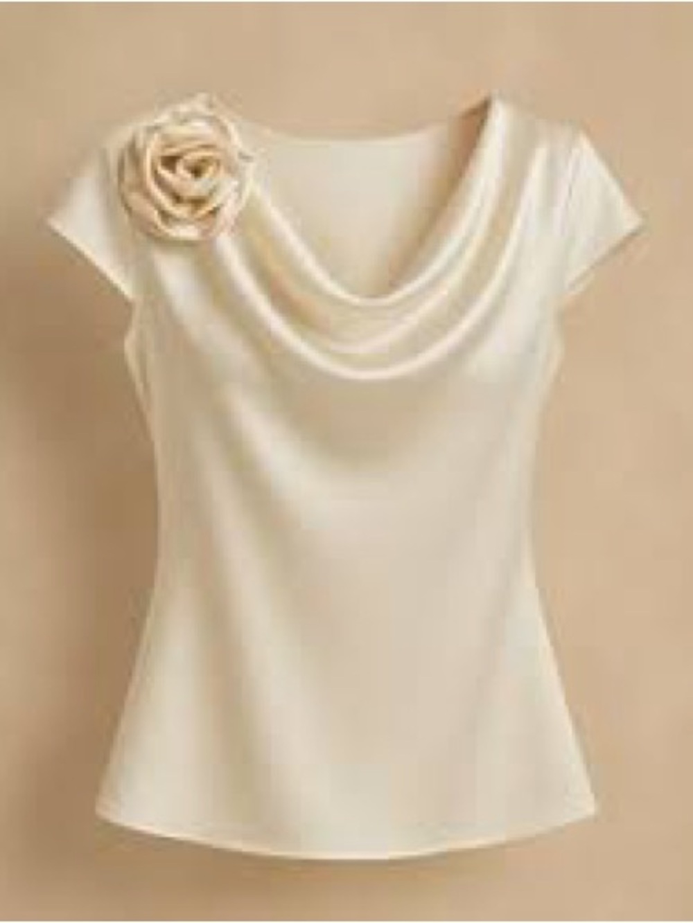Women's Casual Vintage cowl neck Satin 3D Floral Blouse in champagne